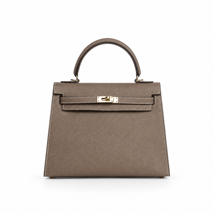 Structured Leather Top Handle Bag