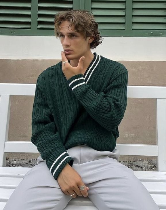 Atherton  Cable Knit V-Neck Jumper