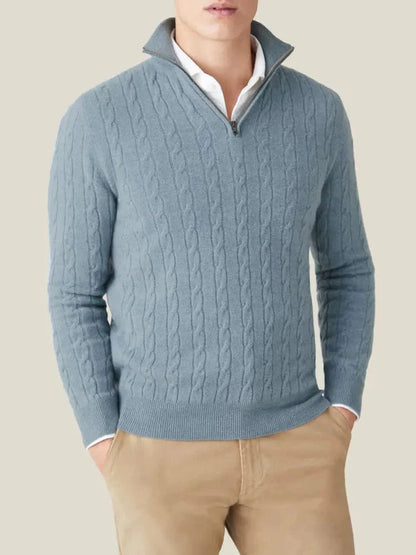 herren-dolomitgrau-kabelstrickpullover-mit-halbreißverschluss-edles-design-und-klassische-silhouette-für-gehobenen-stil