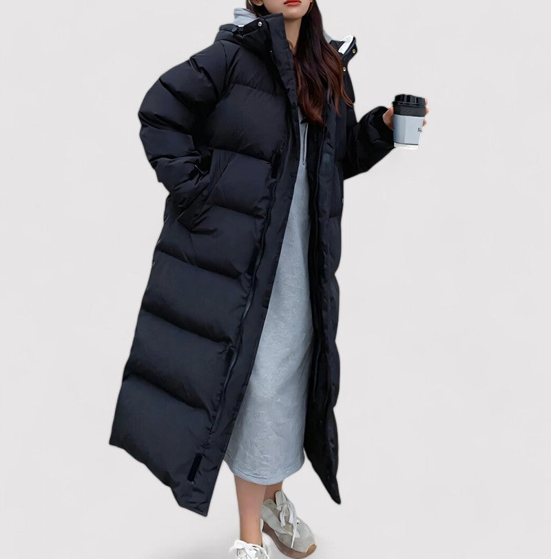 Women's Long Black Harlow Waterproof Puffer Coat Parka Jacket